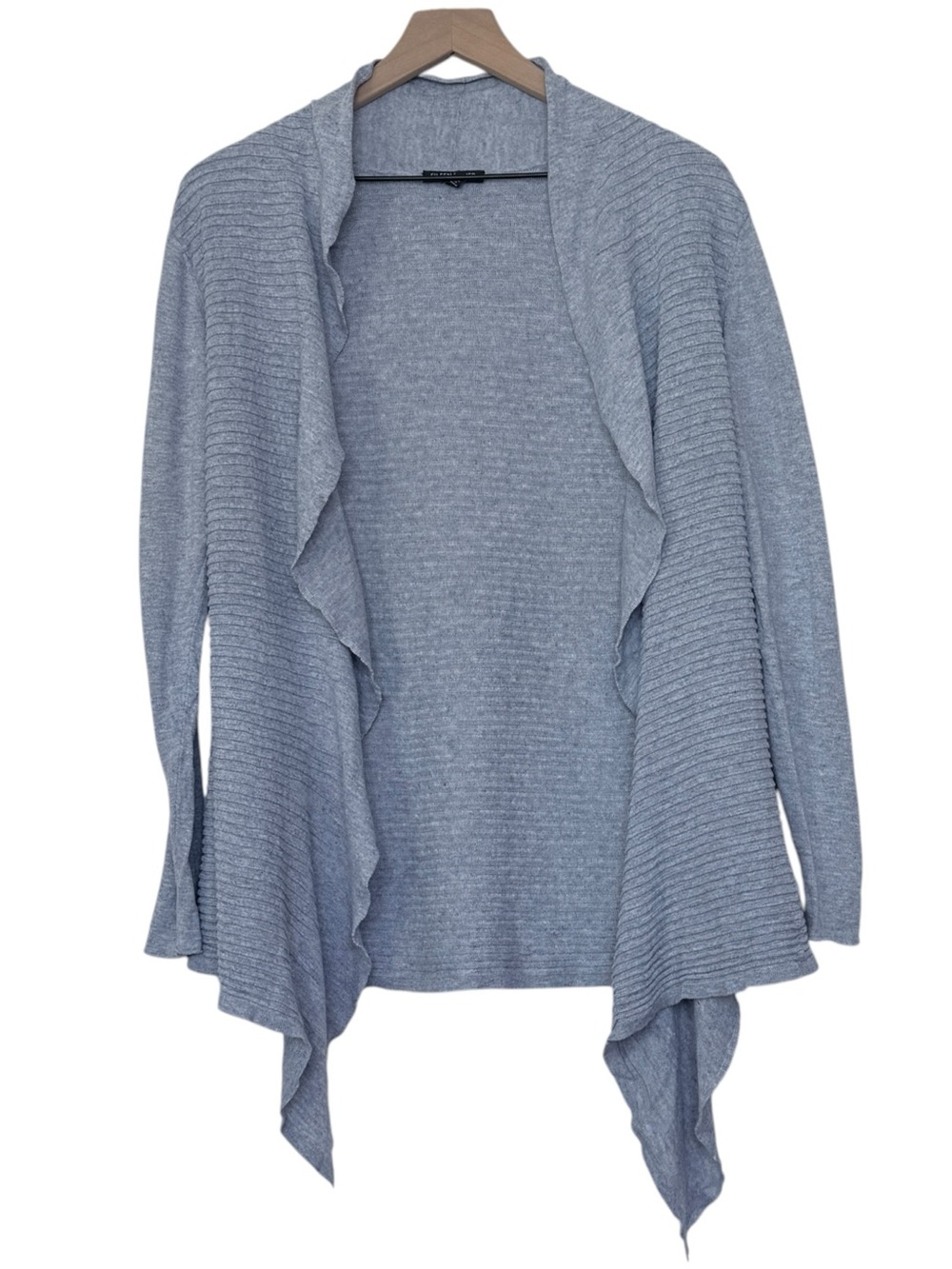 Eileen Fisher Open Ribbed Drape Cardigan Linen Blend Gray Medium Minimalist
